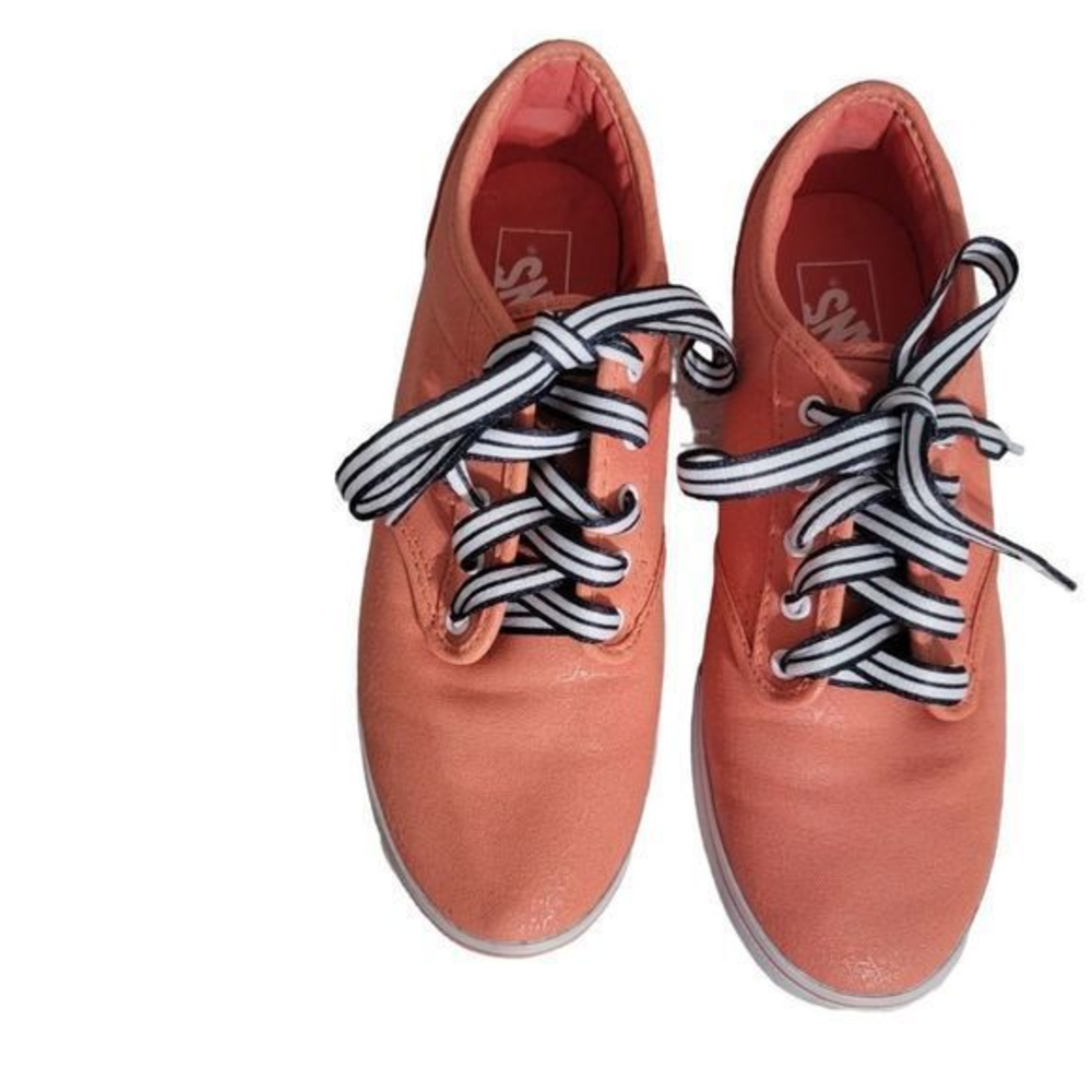 Vans Off the Wall Coral Shimmer Floral Print Canvas Lace Up Sneaker Skate Shoe 7